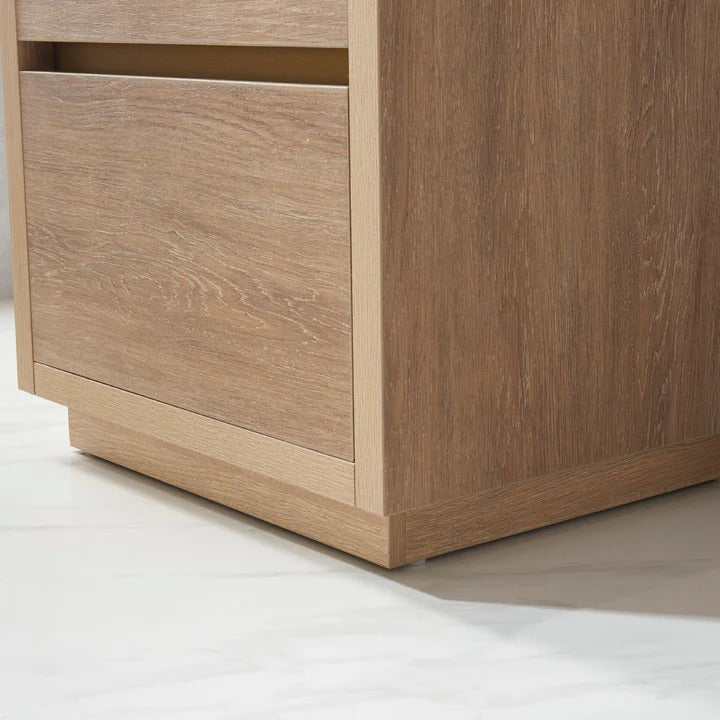 Vinnova, Huesca 24" Single Sink Bath Vanity in North American Oak with White Composite Integral Square Sink Top