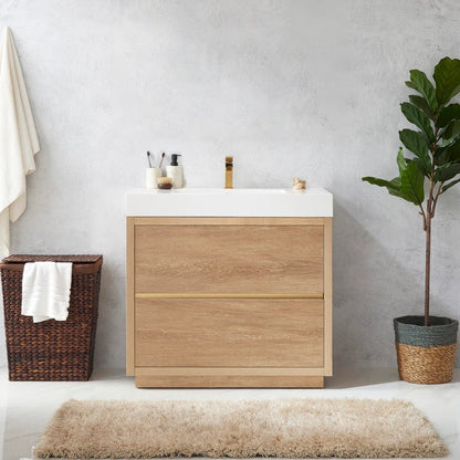Vinnova Huesca 36-inch single sink bathroom vanity in North American Oak — view 3