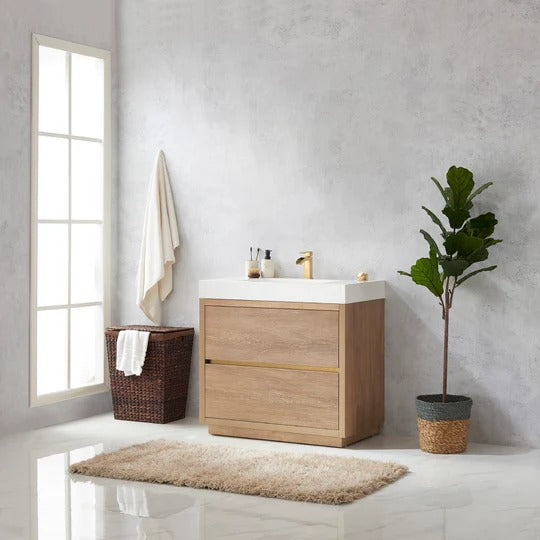 Vinnova Huesca 36-inch single sink bathroom vanity in North American Oak — view 2