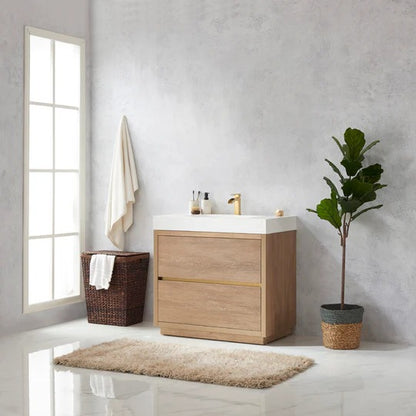 Vinnova Huesca 36-inch single sink bathroom vanity in North American Oak — view 2