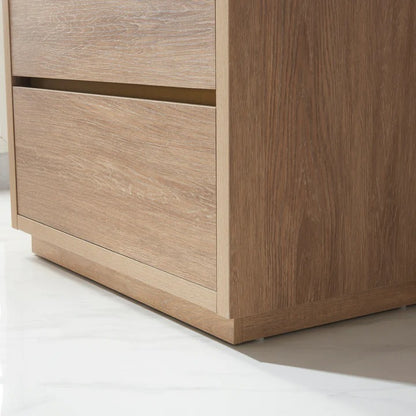 Vinnova, Huesca 36" Single Sink Bath Vanity in North American Oak with White Composite Integral Square Sink Top and Mirror