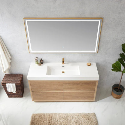 Vinnova Huesca 60-inch single sink bathroom vanity in North American Oak — view 3