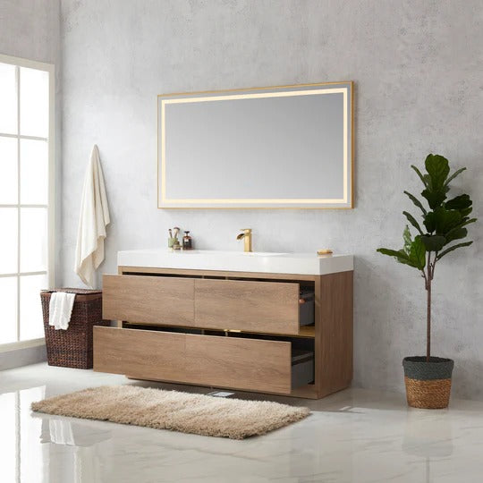 Vinnova Huesca 60-inch single sink bathroom vanity in North American Oak — view 2