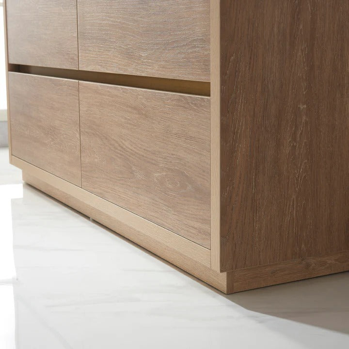 Vinnova, Huesca 60" Single Sink Bath Vanity in North American Oak with White Composite Integral Square Sink Top