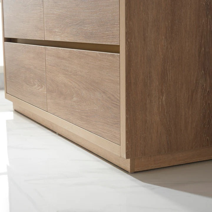 Vinnova, Huesca 60M" Double Sink Bath Vanity in North American Oak with White Composite Integral Square Sink Top and Mirror