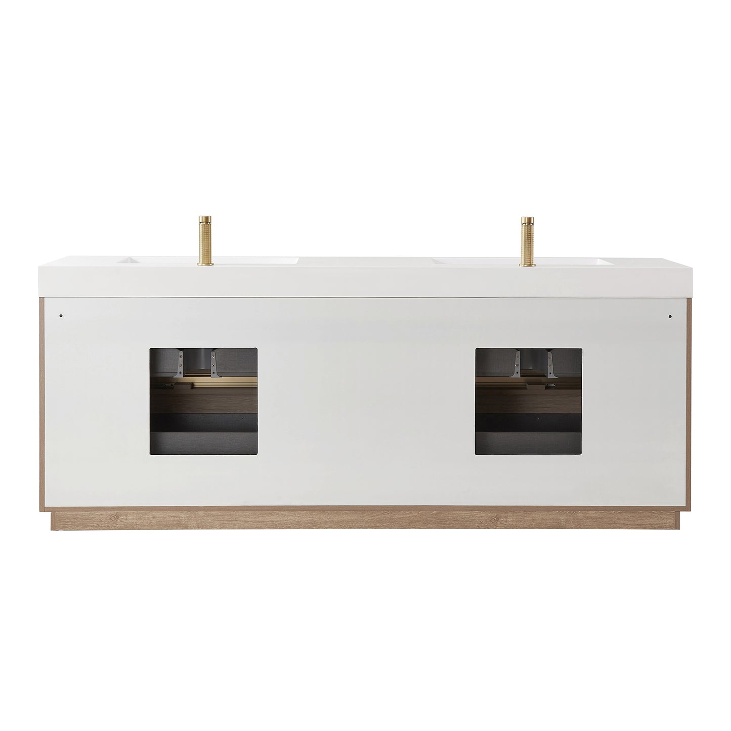 Vinnova, Huesca 84" Double Sink Bath Vanity in North American Oak with White Composite Integral Square Sink Top