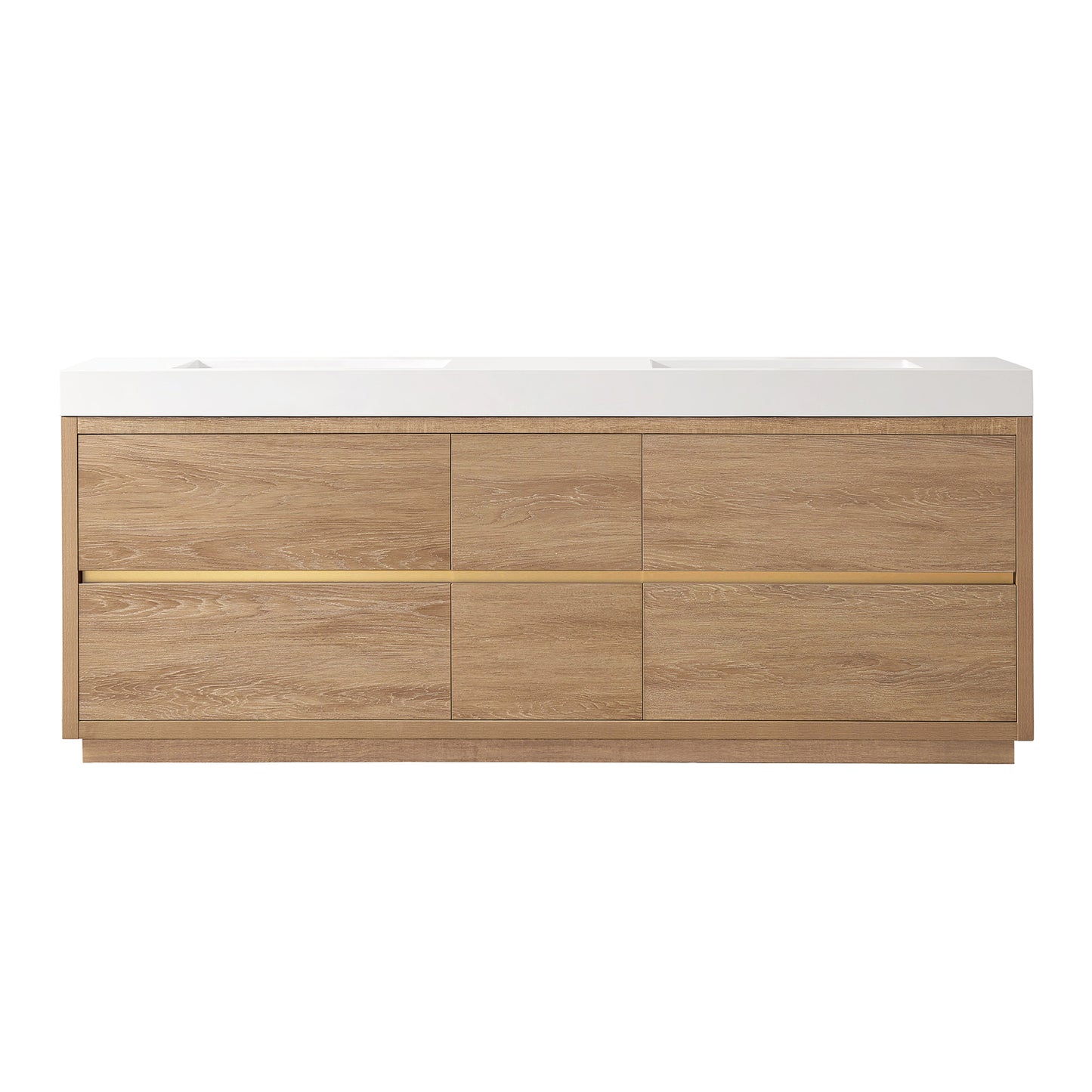 Vinnova, Huesca 84" Double Sink Bath Vanity in North American Oak with White Composite Integral Square Sink Top