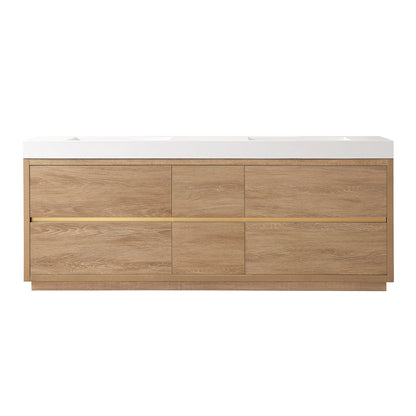 Vinnova, Huesca 84" Double Sink Bath Vanity in North American Oak with White Composite Integral Square Sink Top