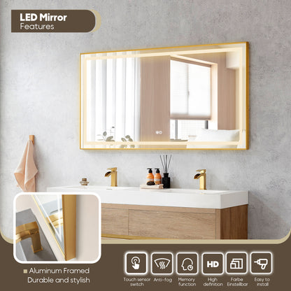Vinnova, Palencia 60M" Double Sink Wall-Mount Bath Vanity in North American Oak with White Composite Integral Square Sink Top and Mirror