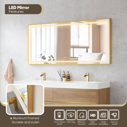 Vinnova, Palencia 72" Double Sink Wall-Mount Bath Vanity in North American Oak with White Composite Integral Square Sink Top and Mirror