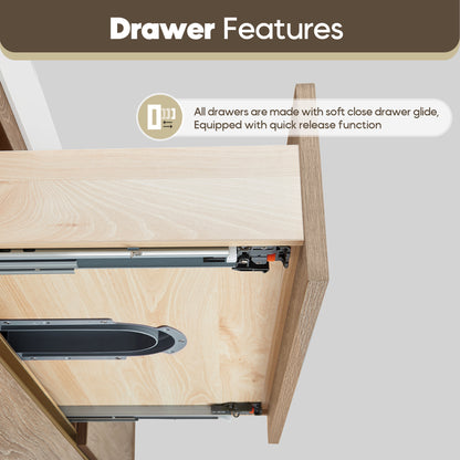 Vinnova, Palencia 84" Double Sink Wall-Mount Bath Vanity in North American Oak with White Composite Integral Sink Top and Mirror