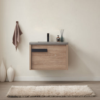Vinnova, Carcastillo 30" Single Sink Bath Vanity in North American Oak with Grey Sintered Stone Top