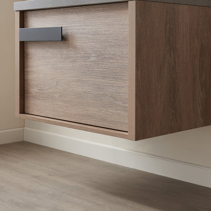 Vinnova, Carcastillo 30" Single Sink Bath Vanity in North American Oak with Grey Sintered Stone Top and Mirror
