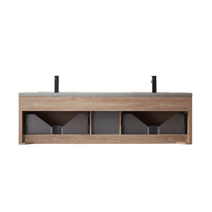 Vinnova, Carcastillo 72" Double Sink Bath Vanity in North American Oak with Grey Sintered Stone Top and Mirror