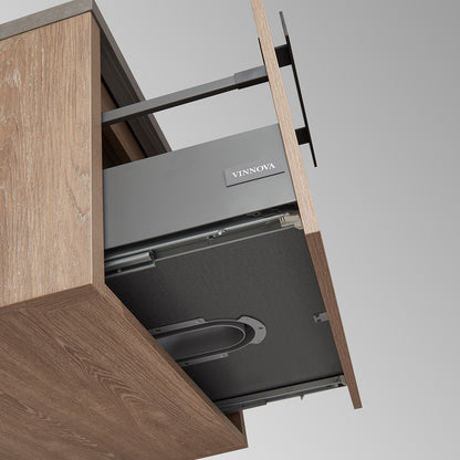 Vinnova, Carcastillo 72" Double Sink Bath Vanity in North American Oak with Grey Sintered Stone Top and Mirror