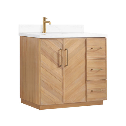 Vinnova, Karachi 36" Single Sink Bath Vanity in Acacia Classic Gray with White Grain Composite Stone Top