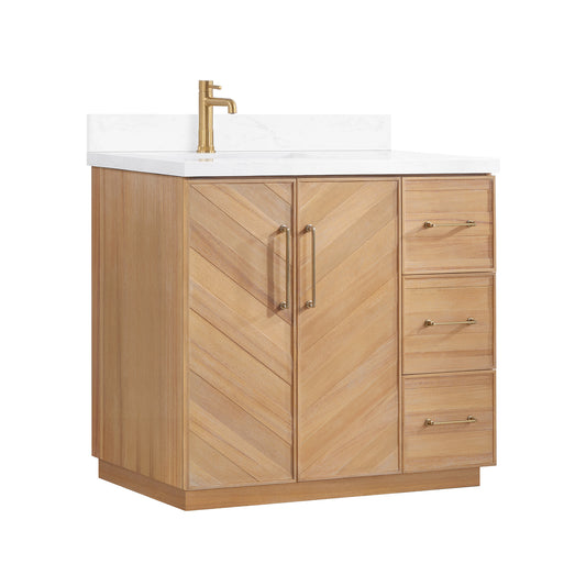Vinnova, Karachi 36" Single Sink Bath Vanity in Acacia Classic Gray with White Grain Composite Stone Top