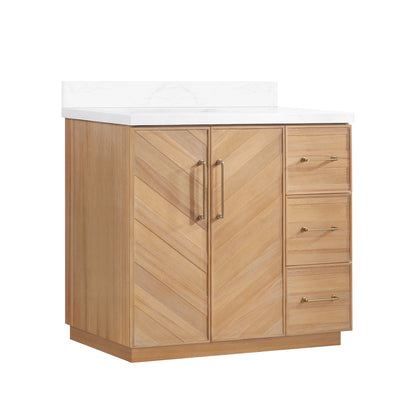 Vinnova, Karachi 36" Single Sink Bath Vanity in Acacia Classic Gray with White Grain Composite Stone Top