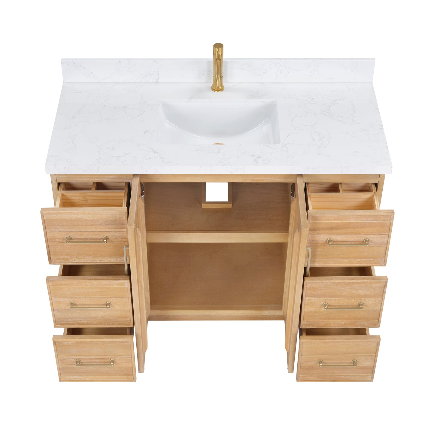 Vinnova, Karachi 48" Single Sink Bath Vanity in Acacia Classic Gray with White Grain Composite Stone Top