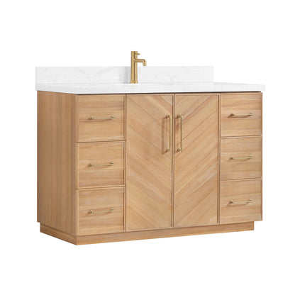 Vinnova, Karachi 48" Single Sink Bath Vanity in Acacia Classic Gray with White Grain Composite Stone Top