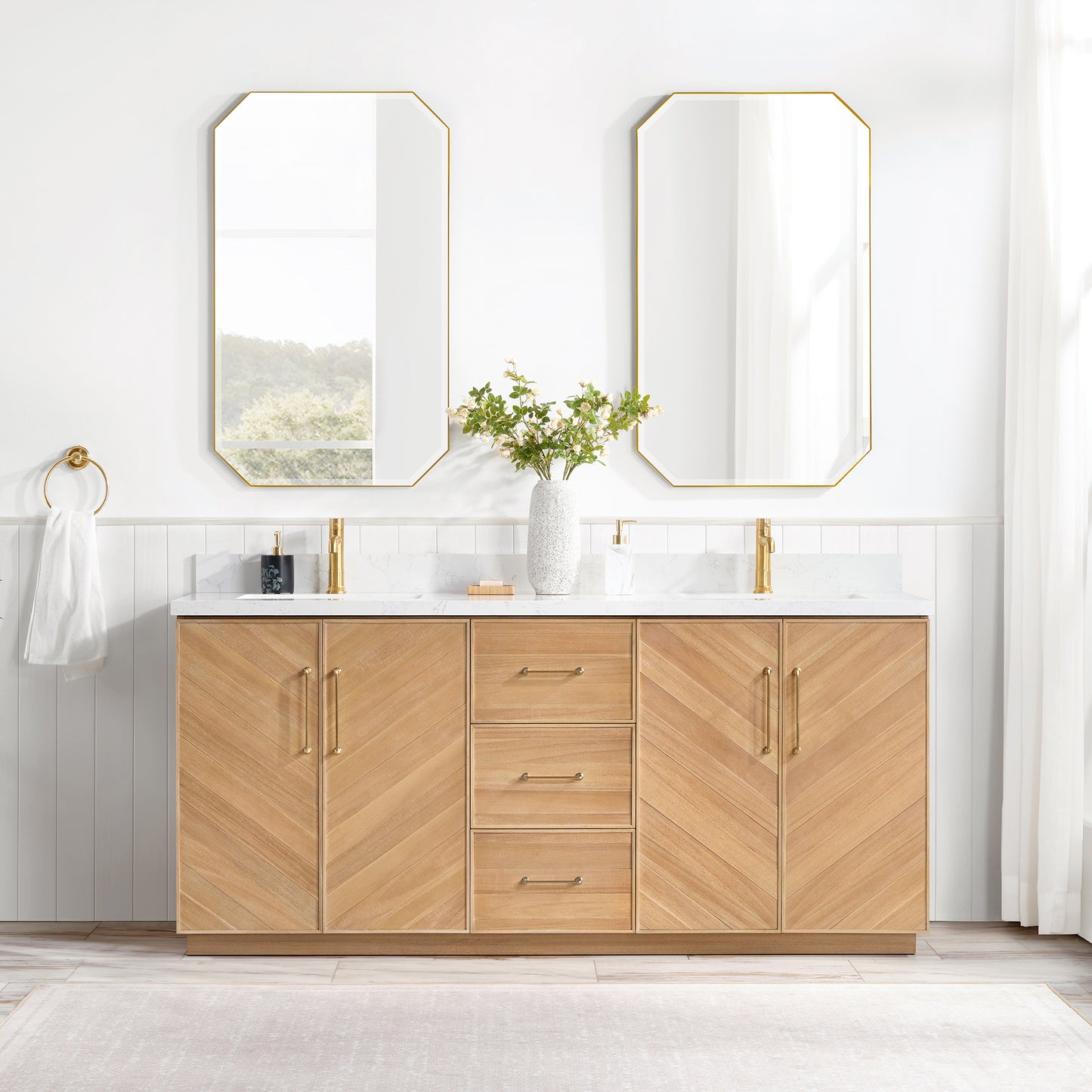 Vinnova, Karachi 72" Double Sink Bath Vanity in Acacia Classic Gray with White Grain Composite Stone Top