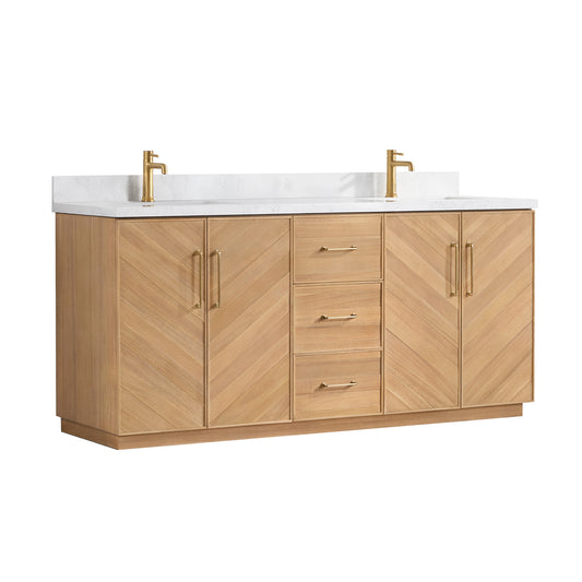 Vinnova, Karachi 72" Double Sink Bath Vanity in Acacia Classic Gray with White Grain Composite Stone Top