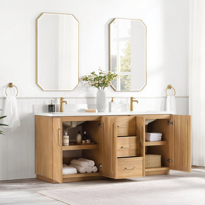 Vinnova, Karachi 72" Double Sink Bath Vanity in Acacia Classic Gray with White Grain Composite Stone Top