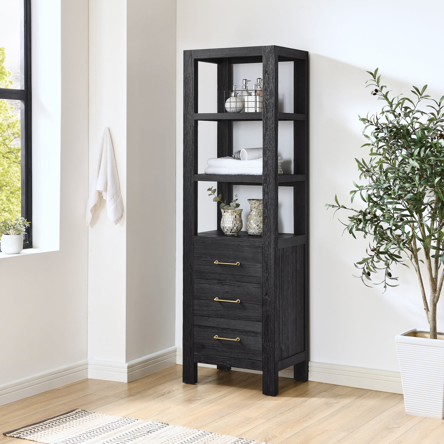 Vinnova, León 22in. Black Storage Cabinet for Bathroom, Kitchen and Living Room