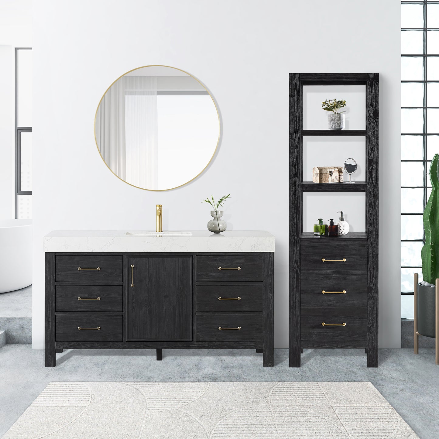 Vinnova, León 22in. Black Storage Cabinet for Bathroom, Kitchen and Living Room