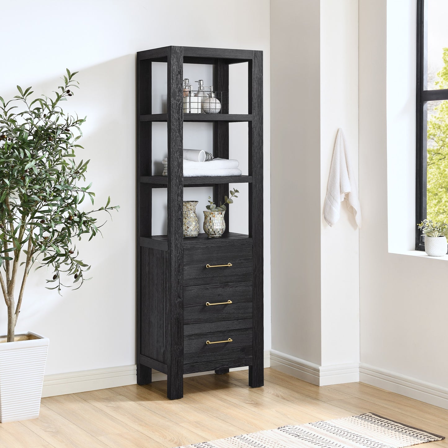 Vinnova, León 22in. Black Storage Cabinet for Bathroom, Kitchen and Living Room