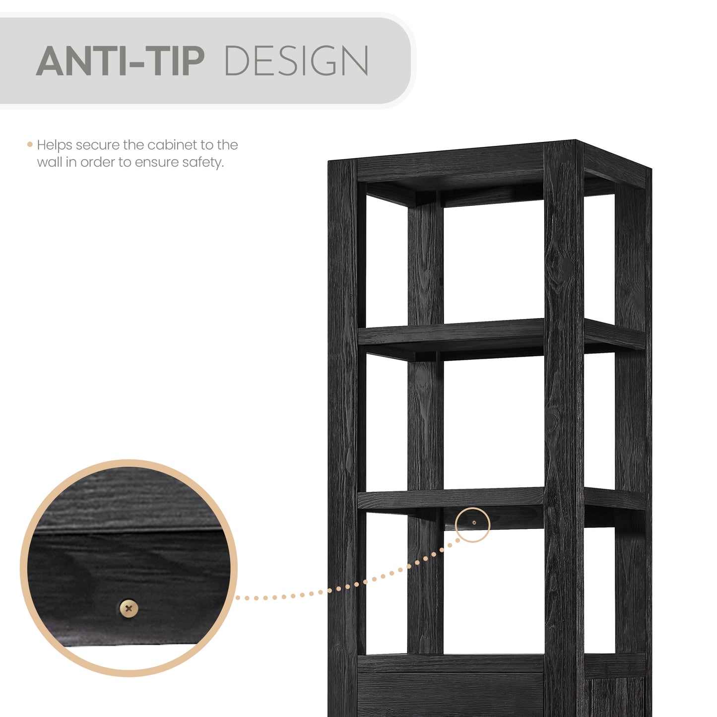 Vinnova, León 22in. Black Storage Cabinet for Bathroom, Kitchen and Living Room