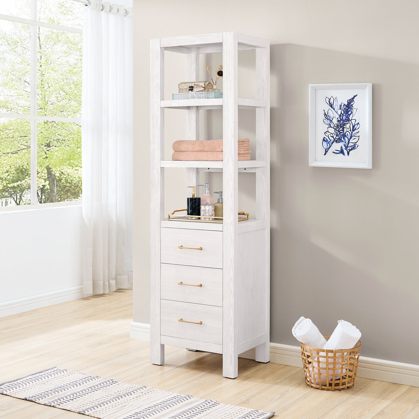 Vinnova, León 22in. Washed White Storage Cabinet for Bathroom, Kitchen and Living Room