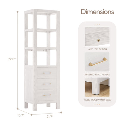 Vinnova, León 22in. Washed White Storage Cabinet for Bathroom, Kitchen and Living Room