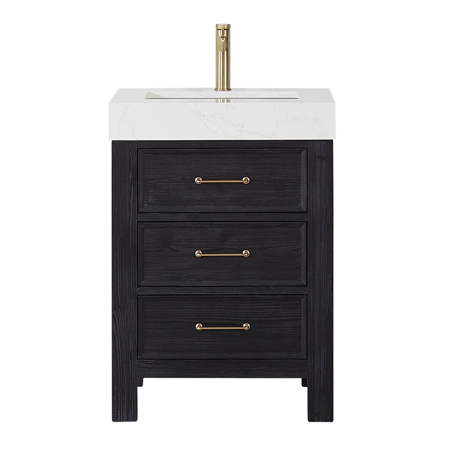 Vinnova, León 24in. Free-standing Single Bathroom Vanity in Fir Wood Black with Composite top in Lightning White