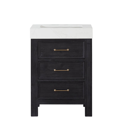 Vinnova, León 24in. Free-standing Single Bathroom Vanity in Fir Wood Black with Composite top in Lightning White