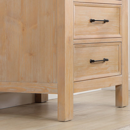 Vinnova, León 24in. Free-standing Single Bathroom Vanity in Fir Wood Brown with Composite top in Lightning White