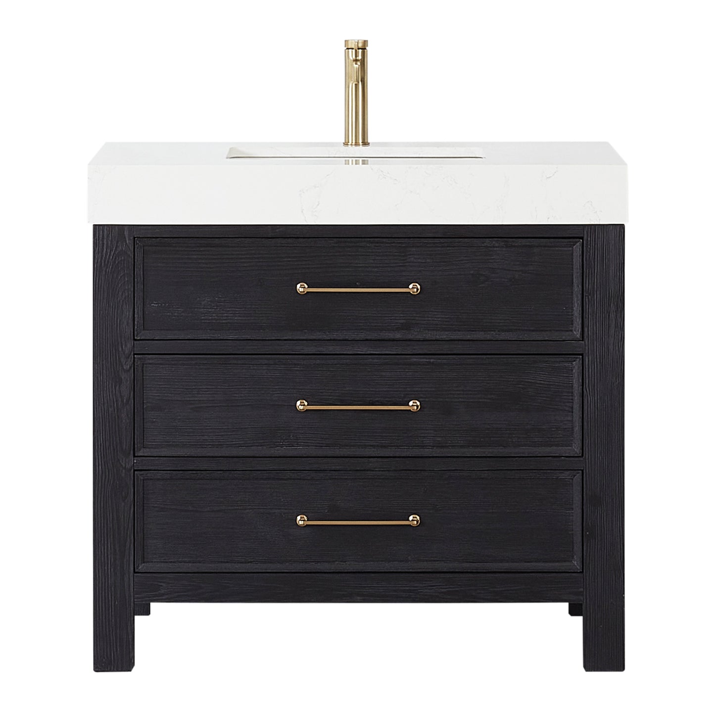 Vinnova, León 36in. Free-standing Single Bathroom Vanity in Fir Wood Black with Composite top in Lightning White