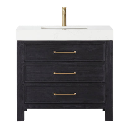 Vinnova, León 36in. Free-standing Single Bathroom Vanity in Fir Wood Black with Composite top in Lightning White
