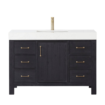 Vinnova, León 48in. Free-standing Single Bathroom Vanity in Fir Wood Black with Composite top in Lightning White