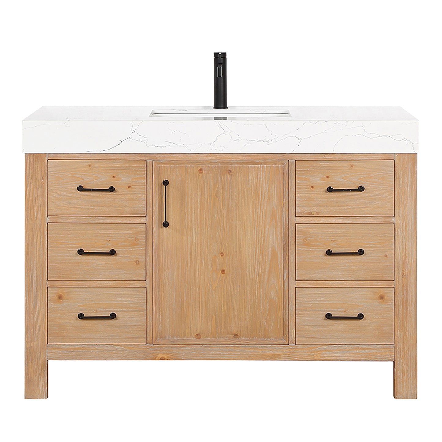 Vinnova, León 48in. Free-standing Single Bathroom Vanity in Fir Wood Brown with Composite top in Lightning White