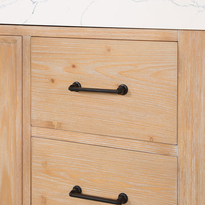 Vinnova, León 48in. Free-standing Single Bathroom Vanity in Fir Wood Brown with Composite top in Lightning White