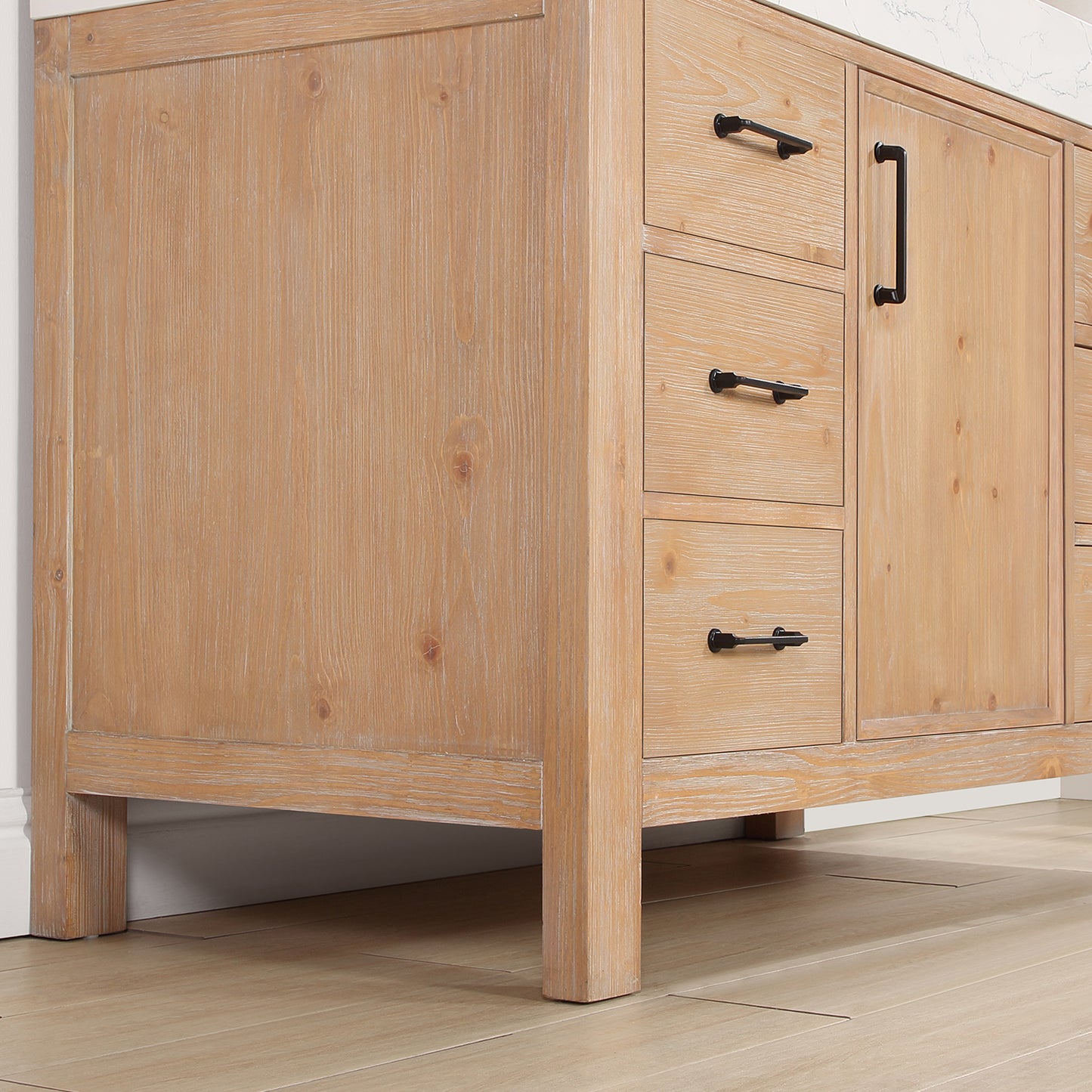 Vinnova, León 48in. Free-standing Single Bathroom Vanity in Fir Wood Brown with Composite top in Lightning White