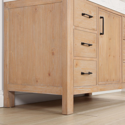 Vinnova, León 48in. Free-standing Single Bathroom Vanity in Fir Wood Brown with Composite top in Lightning White