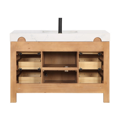 Vinnova, León 48in. Free-standing Single Bathroom Vanity in Fir Wood Brown with Composite top in Lightning White
