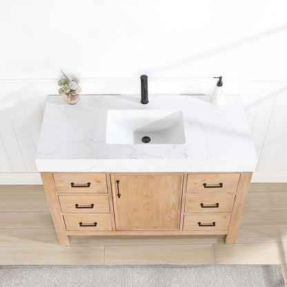 Vinnova, León 48in. Free-standing Single Bathroom Vanity in Fir Wood Brown with Composite top in Lightning White