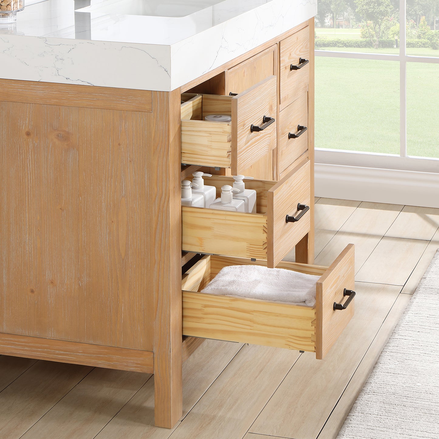 Vinnova, León 48in. Free-standing Single Bathroom Vanity in Fir Wood Brown with Composite top in Lightning White