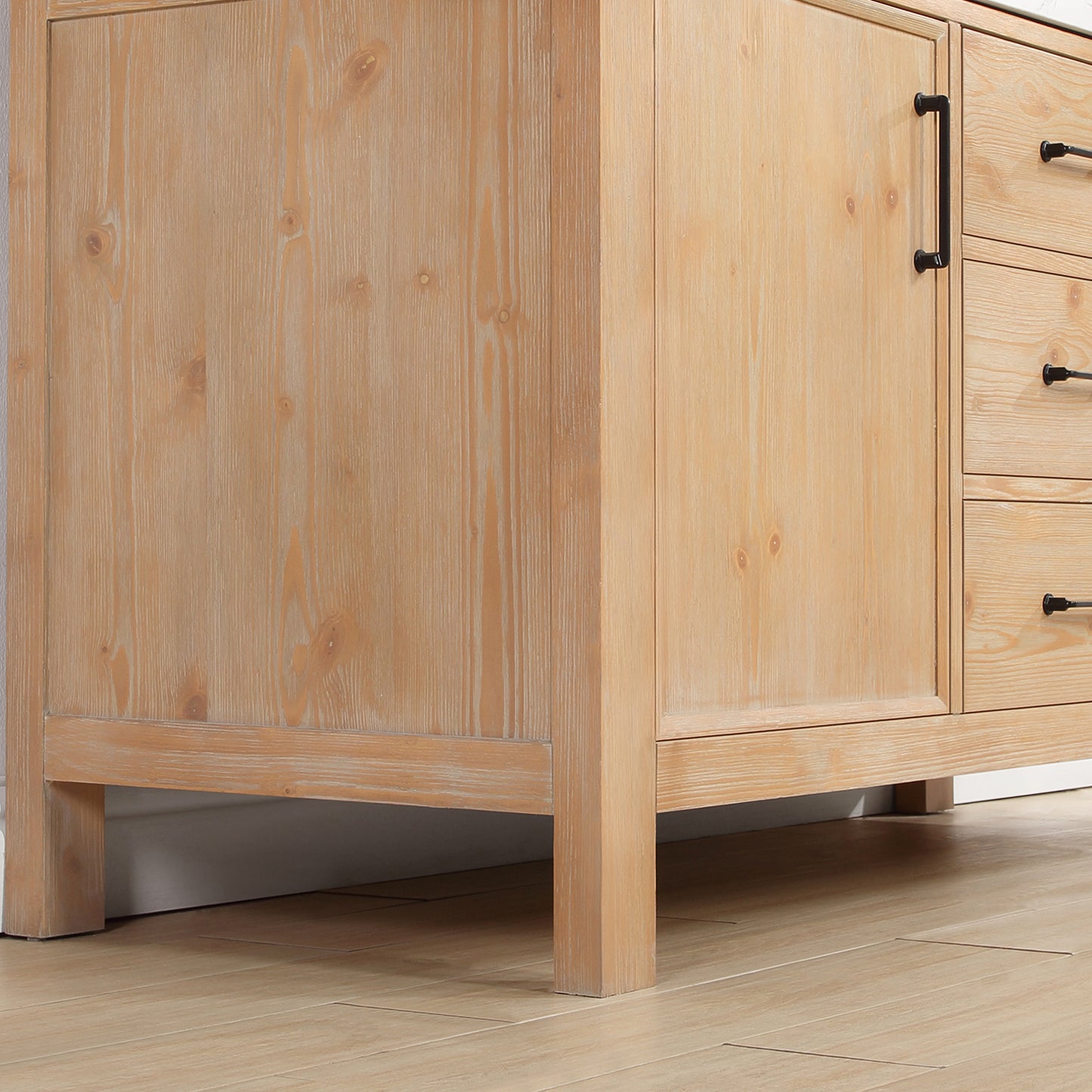 Vinnova, León 60in. Free-standing Single Bathroom Vanity in Fir Wood Brown with Composite top in Lightning White