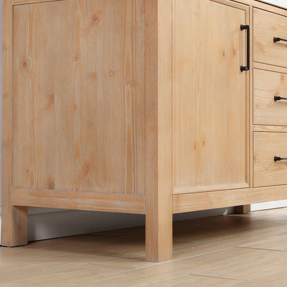 Vinnova, León 60in. Free-standing Single Bathroom Vanity in Fir Wood Brown with Composite top in Lightning White