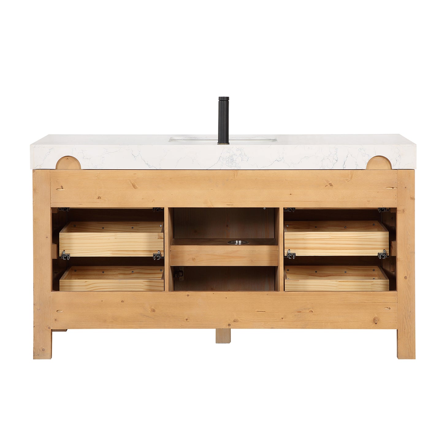 Vinnova, León 60in. Free-standing Single Bathroom Vanity in Fir Wood Brown with Composite top in Lightning White