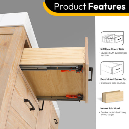 Vinnova, León 60in. Free-standing Single Bathroom Vanity in Fir Wood Brown with Composite top in Lightning White